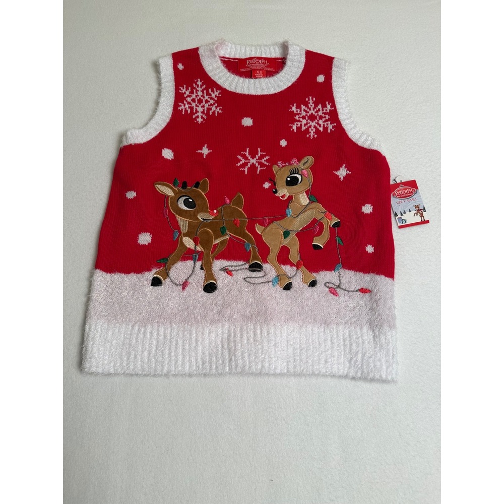 Rudolph the Red-Nosed Reindeer Christmas Sweater Vest Red White XS NWT